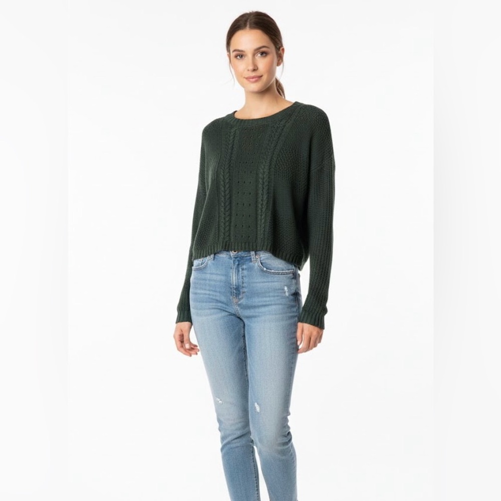 Aster Cropped Cable Knit Sweater Womens Size S